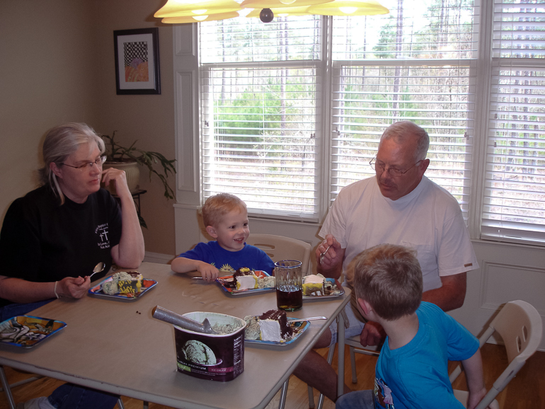 David's 3rd Birthday:  Becky Gibson, David Kish, Grant Kish, Dan Gibson